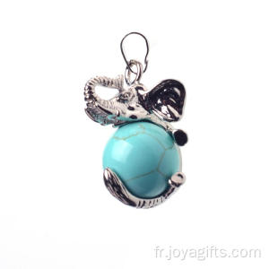 Collier pendentif éléphant en alliage boule turquoise avec pierres précieuses